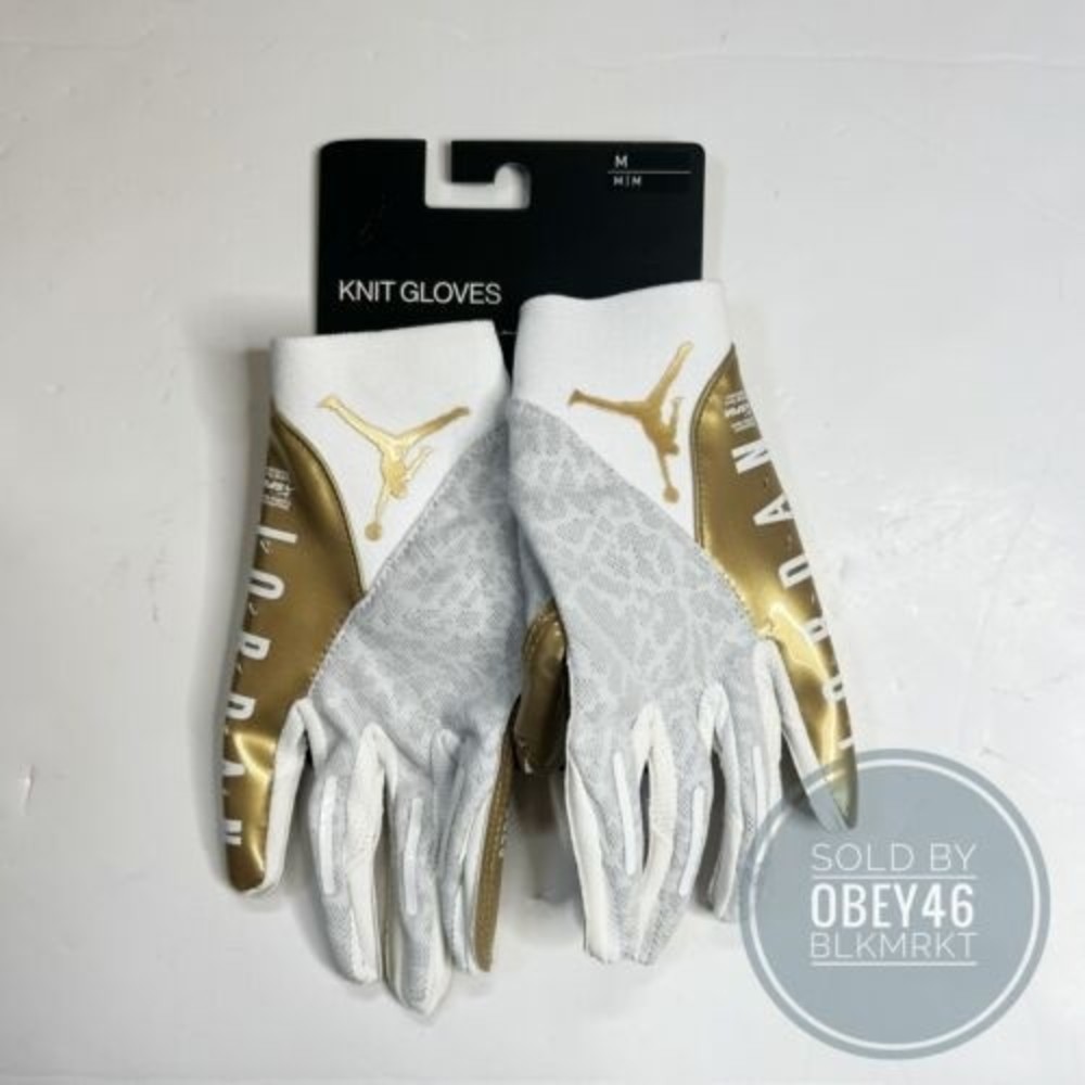 NIKE Air JORDAN VAPOR KNIT 4.0 Football Receiver Gloves White Gold Size Medium
